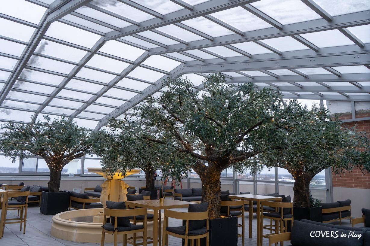 Spacious patio roof over a rooftop event space in Arlington Heights, IL, providing patrons an exclusive experience.